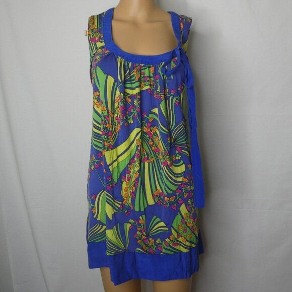 Hale Bob Silk Tie Floral Fan Mini Dress Retro XS - Picture 1 of 7
